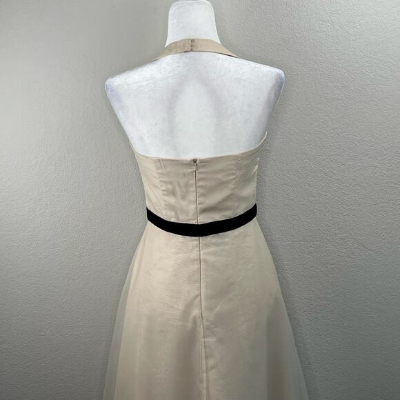 Davids Bridal Nude Black Floral Lace Halter Fit Flare Bridesmaid Midi Dress XS/6 - Picture 8 of 14